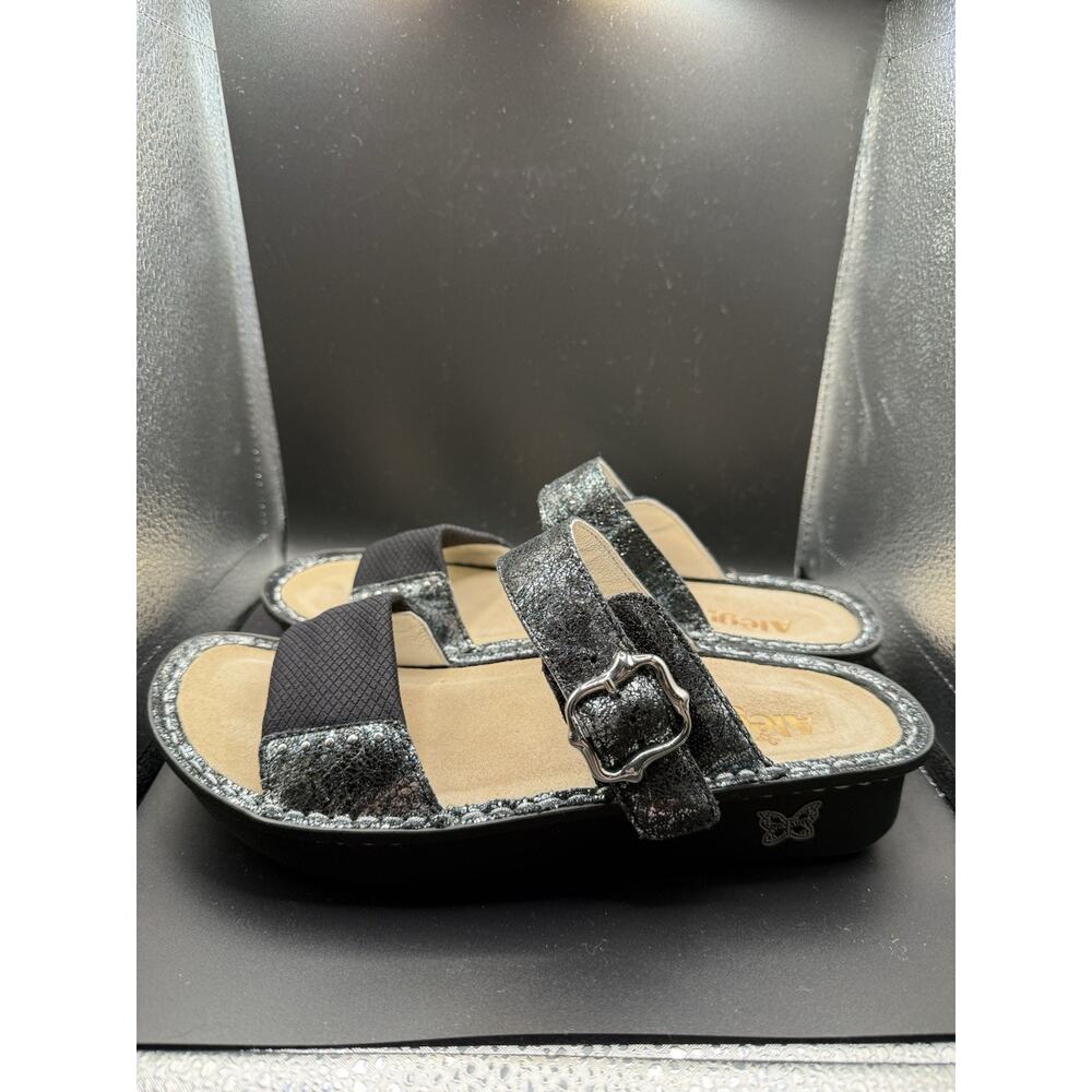 Alegria Sandals Womens Karmen Slides Black metallic Leather Slip On size 40 9